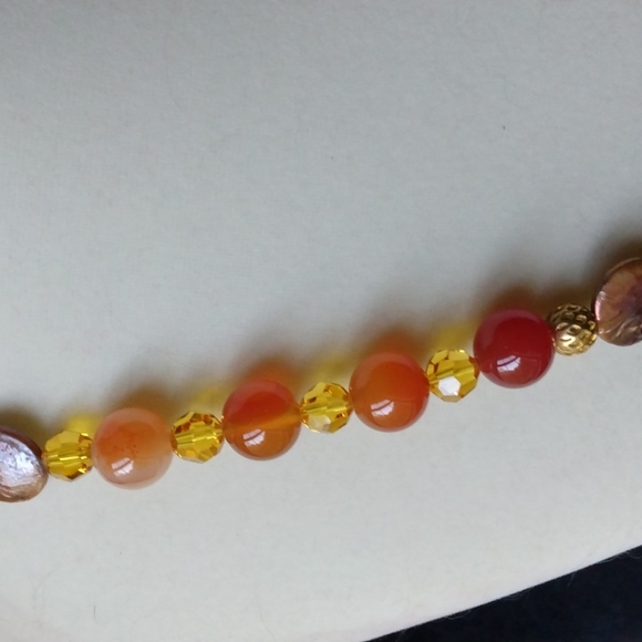 HAND CRAFTED Carnelian and Coin Pearl  necklace - Picture 3 of 6